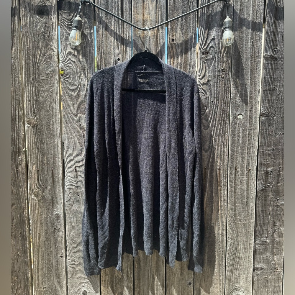 AllSaints Spitalfields Charcoal Grey Merino Wool Blend Long Duster Cardigan larg